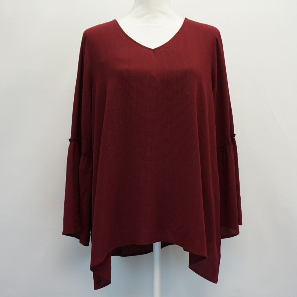 Style & Co V Neck Bell Ruffled Sleeve Blouse Top